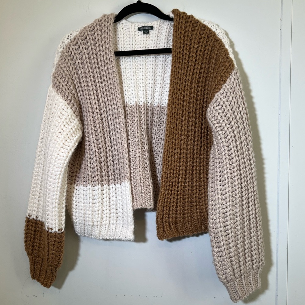 Wild Fable Chunky Knit Cardigan Cropped Brown Multiple Color Block
